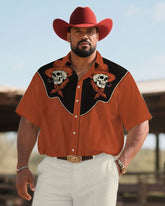 Western Denim-Men's Plus Size Western Skull Symmetrical Print Short Sleeve Shirt Pants Suit